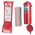 Fire Blanket Description: Usually a heavy wool blanket that is systematically folded into long container that will be mounted on the wall.