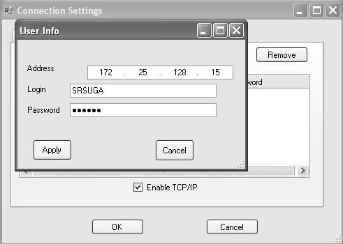 TCP/IP connection setting is established here. Click the Add button.