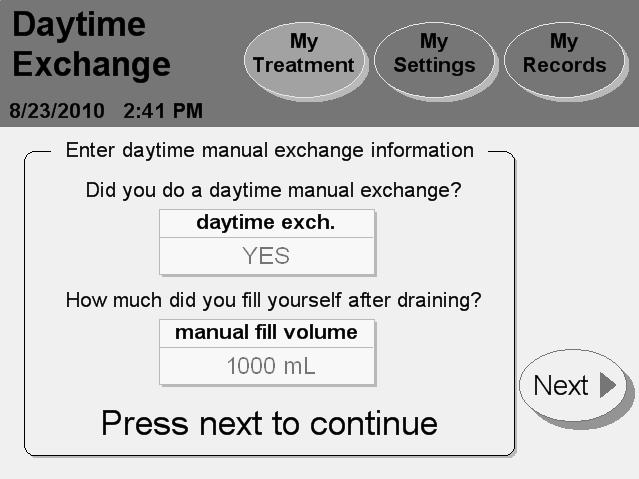 Entering a Daytime Exchange 19 20 21 22 Note: The values shown here are for example only.