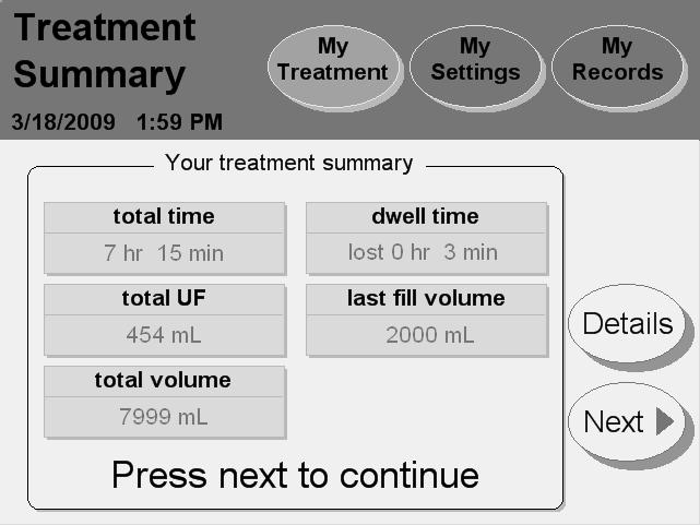Your Treatment Summary 6 7 Note: The values shown here are for example only.