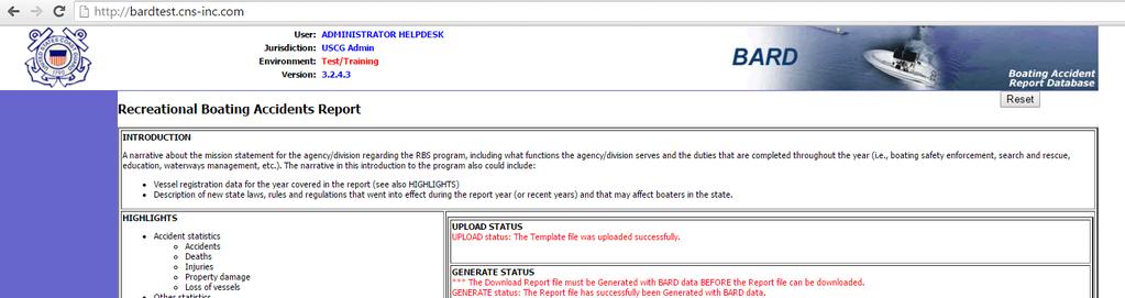 State Statistical Template update 2/11/16 Template Report Page: Once a user hits the Template Report submenu, they will be greeted with a page like this one that has a brief explanation of the report