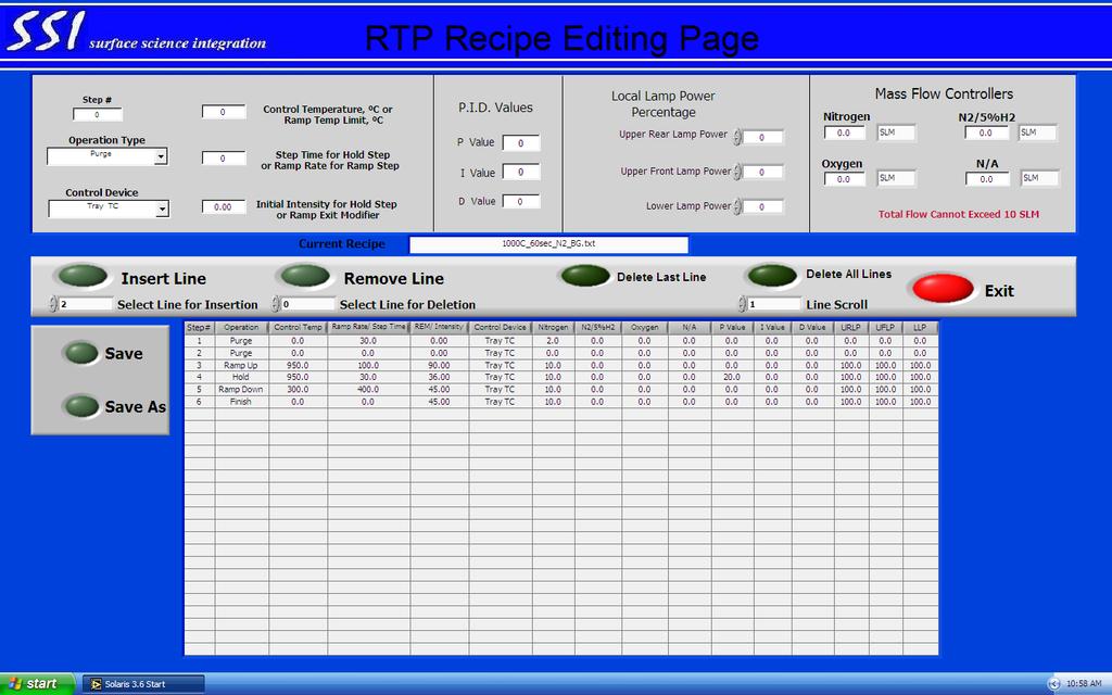 Page 6 of 9 Some basic recipes are: 300C_N2_60sec 400C_N2_60sec 500C_N2_60sec 600C_N2_60sec 700C_N2_60sec 800C_N2_60sec 900C_N2_60sec 1000C_N2_60sec Figure 5. Screen for Recipe Management.