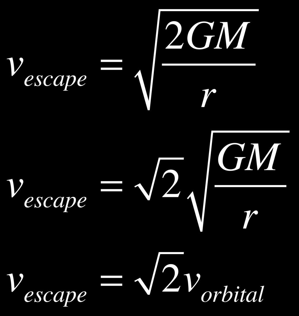 How Escape Speeds are Calculated Recall the the