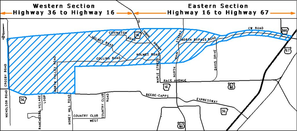 Section II Proposed North Searcy Connection Purpose and Need The purpose of the proposed North Searcy Connection is to provide a route for traffic moving between Highways 36 West, 16 and 67.