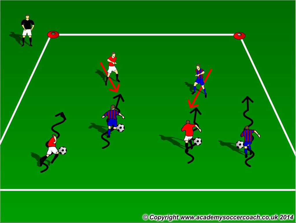 The freeze monsters tag other players who are then frozen and must stand holding the soccer ball above their head. The activity ends when all players are frozen.