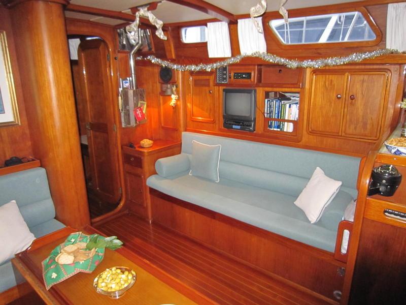 This open saloon layout serves a live-aboard couple well.