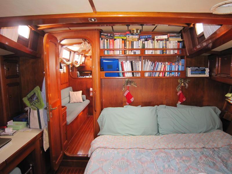 Indigo has large storage lockers all around the saloon, galley and cabin perimeters. This is accommodated by her ample beam which extends aft to the cockpit.