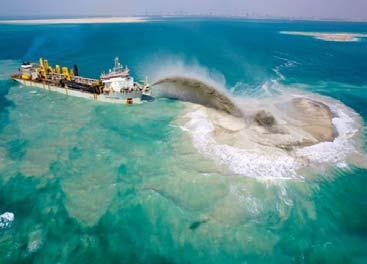 3. Construction of the island 2.1 Dredging Dredger pumps sand to form a palm-shaped island Construction on the palm islands began in 2001.
