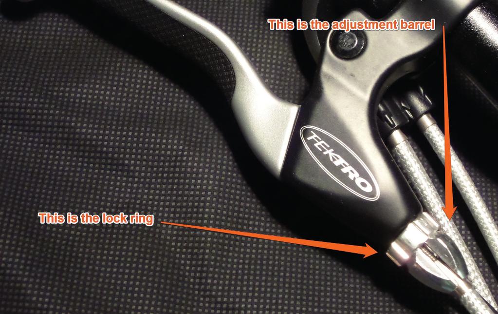 Brakes Inspect your brakes at least once per month. If a brake lever can be squeezed all the way to the handlebar grip, there is a basic adjustment (see below) that can be made.