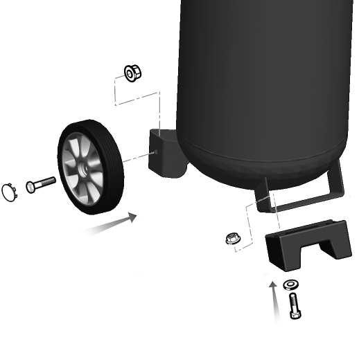 ASSEMBLY ASSEMBLING THE RUBBER FOOT AND WHEELS See Figure 3. NUT 10mm Mount the rubber foot as shown in figure 3. Tighten firmly with an open-end wrench (not included) to secure it in position.