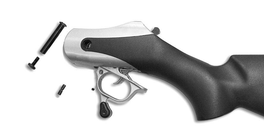DISASSEMBLY OF THE T/C TRIUMPH Ensure that the gun is unprimed and uncharged. The T/C Triumph muzzleloader breaks down into two basic groups of parts as shown below: 1.