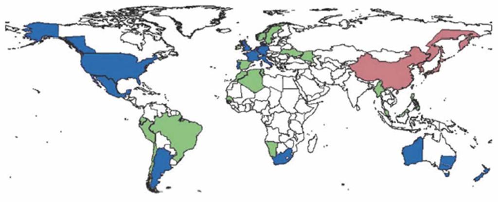 Figure 4. Global distribution of the Pacific oyster, Crassostrea gigas, in its native and non-native ranges.