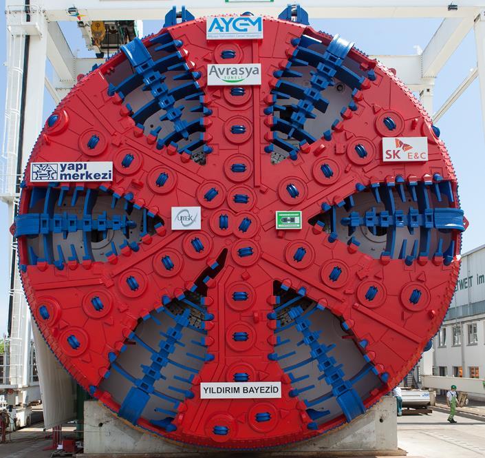 Istanbul Strait Crossing TBM Cutterhead Features main spoke, atmospheric accessible auxiliary spoke, conventional 19 twin disc cutter, atmospheric exchange