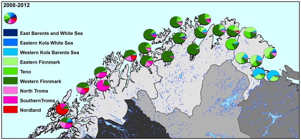 Map 3a Origin of Norwegian costal samples period May-June Map