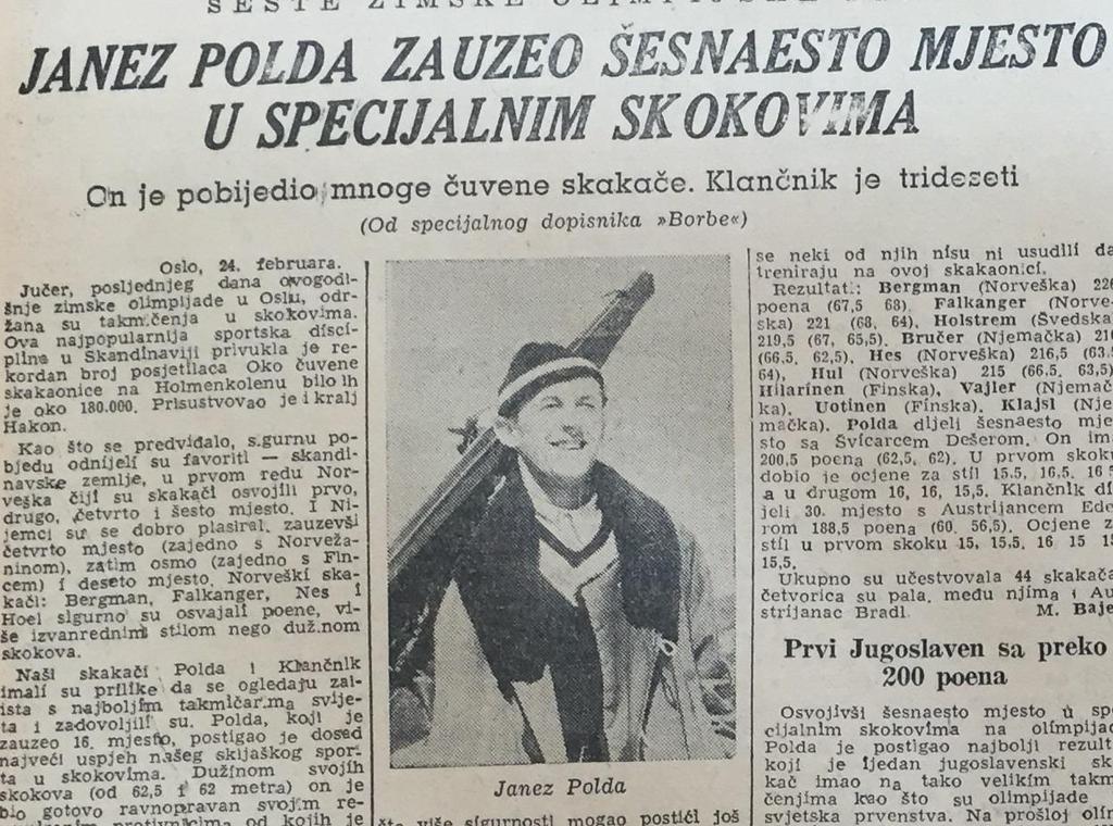 Slika 11: Članek o dosežku Janeza Polde (»Janez Polda zauzeo šesnaesto mesto u specijalnim skokovima«, 1952) - 26