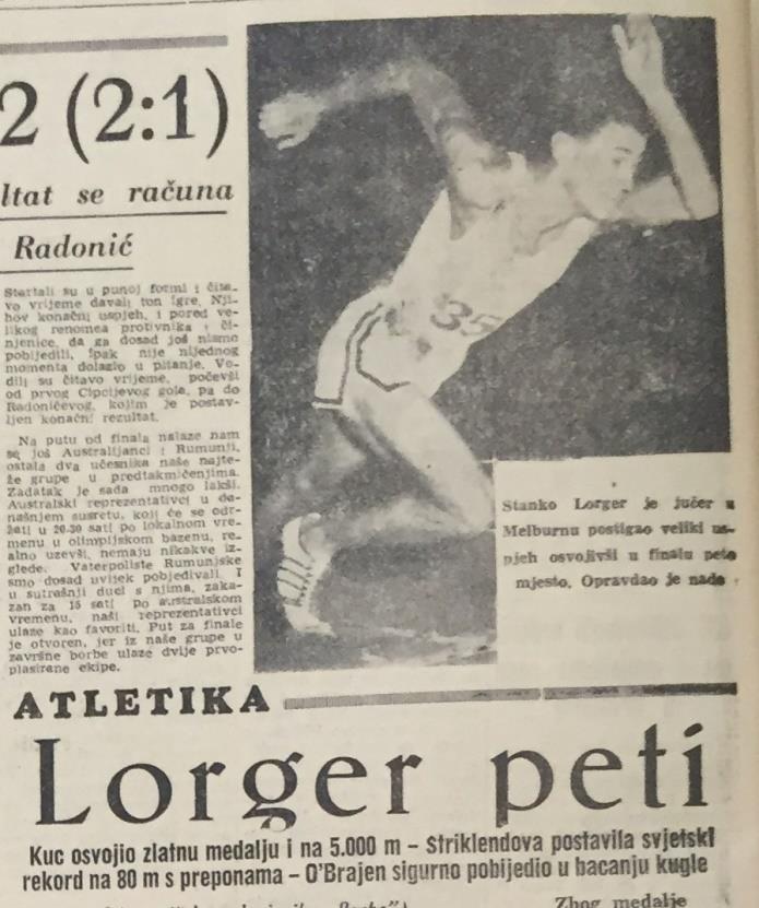 - 29., 30. 11., 1. 12. 1956 Borba v obsežnejši izdaji objavi naslov:»lorger peti«. Avtor v članku hvali Lorgera in podrobno opiše udeležence in potek finalne preizkušnje v teku na 110 m čez ovire.