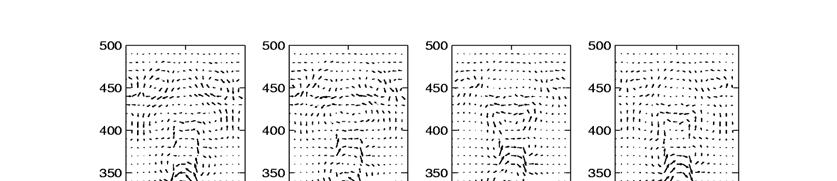 Figure 2. Snapshots of the fastest growing offshore propagating jet instability for the base flow and topography of figure 1.
