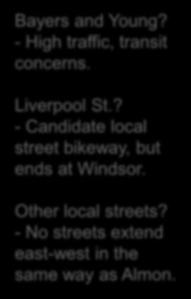 Are there Alternatives to Almon Street? Bayers and Young? - High traffic, transit concerns. Liverpool St.