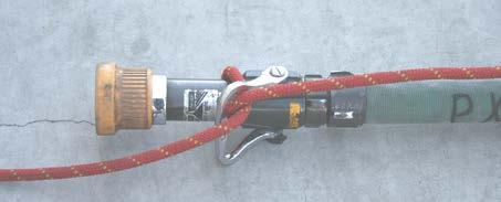 Charged Hose Lines Tie a clove hitch 1 to 2 feet behind the male coupling, which is