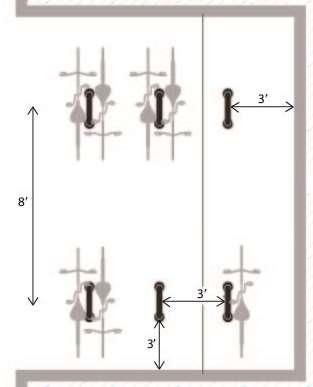Figure 7: Bicycle rack spacing outside of furniture zone (adapted from APBP Essentials of Bike Parking, page 8, www.apbp.