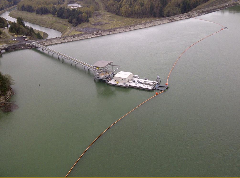 SWIFT FLOATING SURFACE COLLECTOR Specifics FSC has 4 main structures Truck Access Trestle Mooring tower Fish Collector Barrier Net System Trap and Haul Facility Planning and Design: 2.