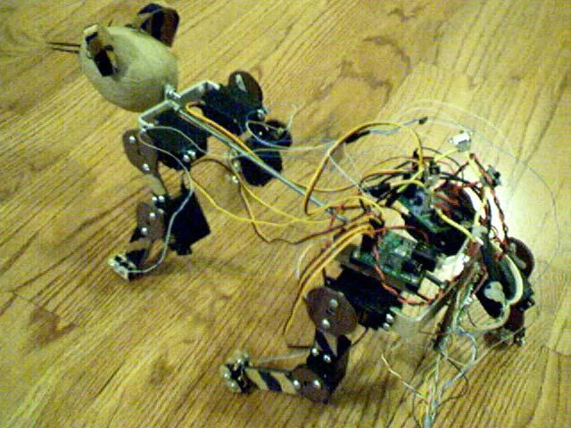 Figure 3. Top view of Stubby. The black boxes on its legs are the RC servo-motors. Also note the two controller boards above its rear legs.