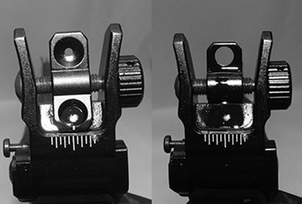 The rear sight has an adjustment knob on the right side of the sight (Figure 40-1).Turning the knob clockwise moves the bullet impact to the right.