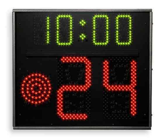 . Size and weight: 70.5x60x11.5cm, 11kg FS-24s-3 (art.258-3) 3-sided display 24/30 second shot clock.