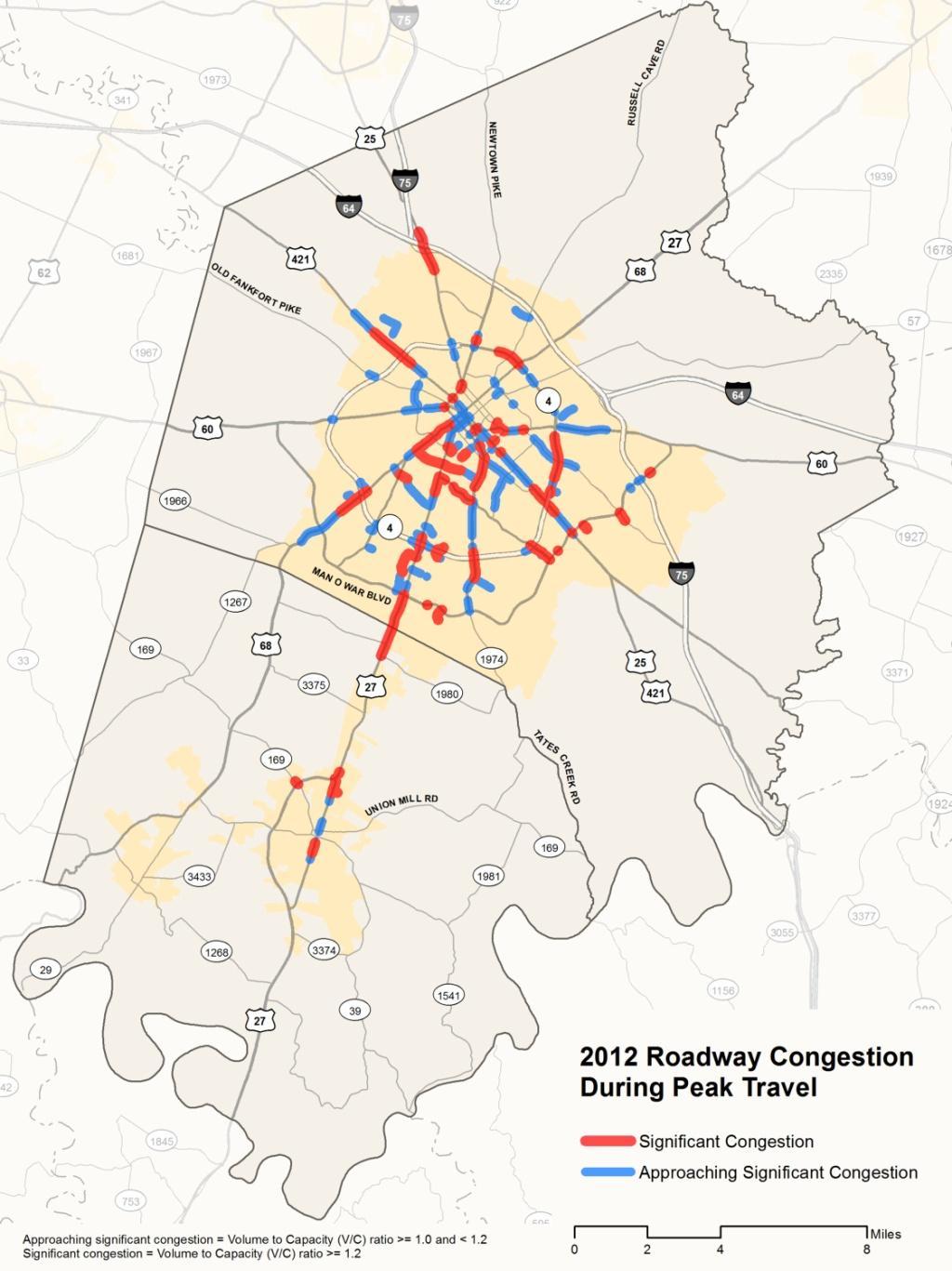 Exhibit 2.22 Worst Congested Roadways for Base Year 2012 Source: Lexington Area MPO Travel Demand Forecasting Model Exhibit 2.