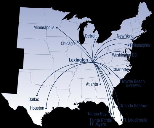 Passenger Air Lexington Bluegrass Airport (LEX) serves a population of over 1.5 million residing in over 15 surrounding counties in Kentucky.
