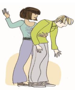 both shoulder blades, with the heel of the hand and vigorously: cough movement If the back claps were inefficient: perform 1 to 5 abdominal