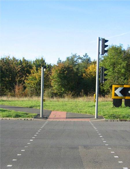 circulating carriageway will reduce the queuing space for vehicles. Care must be used to ensure that nearside pedestrian indicators do not cause a see through problem.