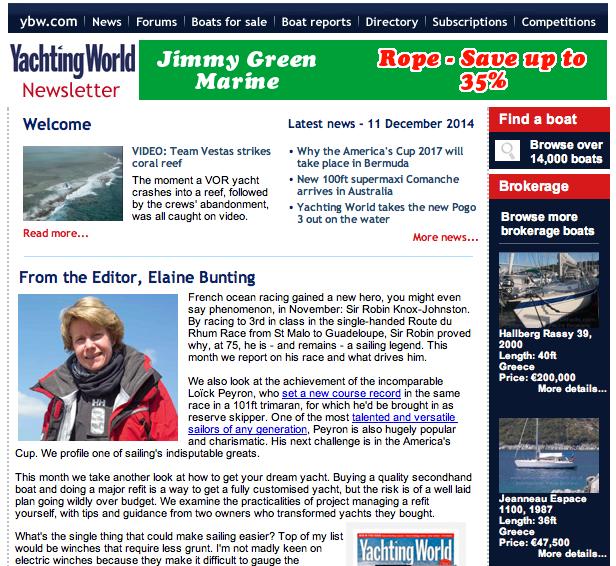 YACHTING WORLD E-NEWSLETTER Sent to 6,500 subscribers each month 650px x