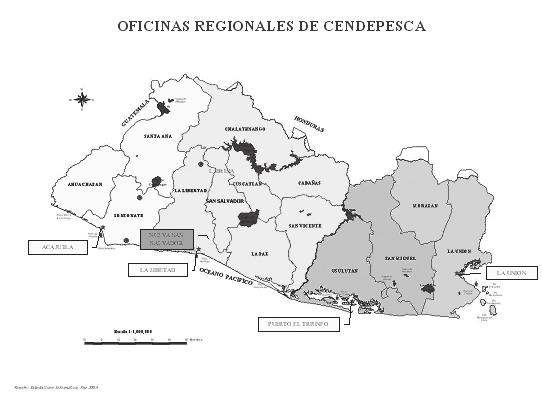 Country review: El Salvador 217 FIGURE 1 Regional offices of CENDEPESCA Region I, with jurisdiction over the coastal departments of Ahuachapan and Sonsonate Region II, with jurisdiction over La