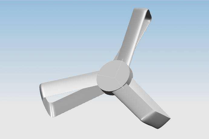 Figure 2.11 Side View of 3-Blade Design with Tip Separation 3.0 in and Tip Stagger 0.5 in Figure 2.