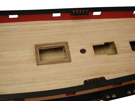 The Main Hatch: As shown in (Fig 006), the main hatch is next to be lined with 2x3mm walnut orientated as per the forward hatch lining but the main hatch also requires a recessed lining of 1.5x1.