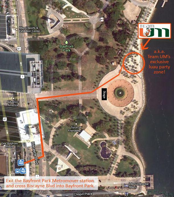 TEAM UM TENT LOCATION Team UM will be located in the beach (sandy) area of Bayfront Park to the left of the Main Stage. See the race site map for directions.