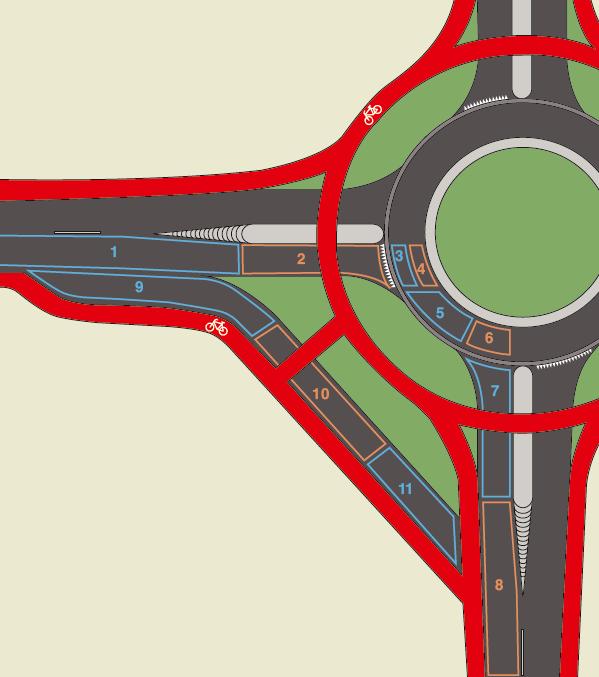 Figure 1 Roundabout segments The figure is a representation of a typical roundabout quadrant.
