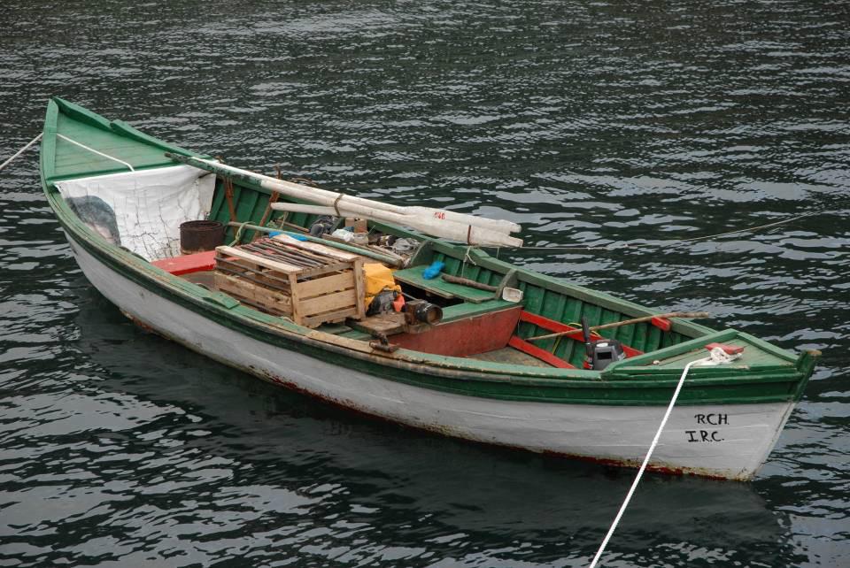 A traditional wooden fishing boat.