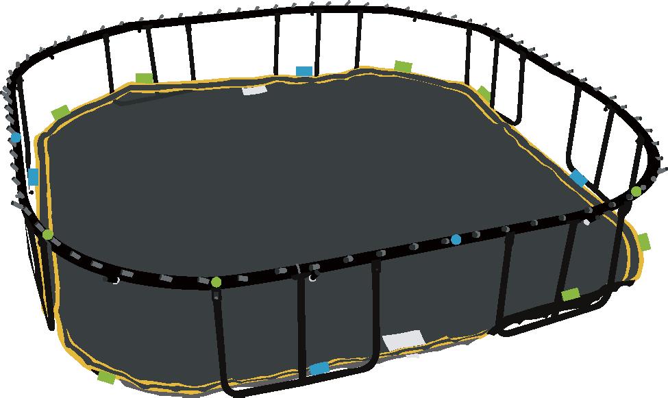 4 Lay out the mat with the yellow stripes facing upwards inside the trampoline frame.