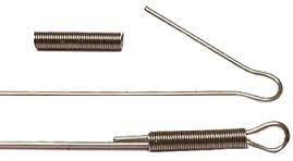 SPRING LOCKS Also called SPRING FASTENERS. For secure anchoring the open-eye -return shank at hook end, coil length approximately 1/2" Size 0.064 Size 0.030" Size 0.