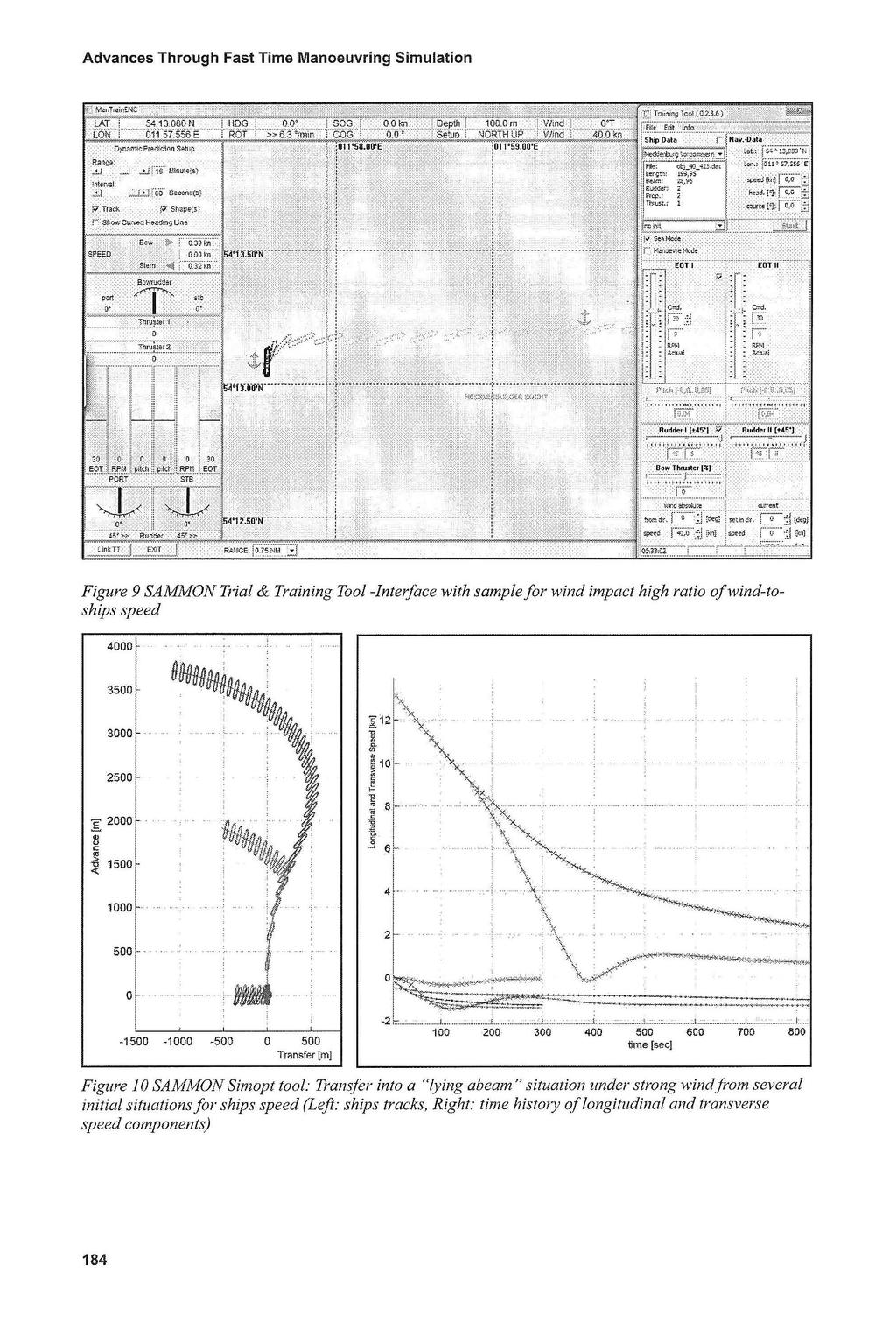 Advances Through Fast Time Manoeuvring Simulation Figure 9 SAM"f'vION Trial & Training Tool -Interface with sample for wind impact high ratio of wind-toships speed -1500-1000 -500 0 500 tlroe [sec}