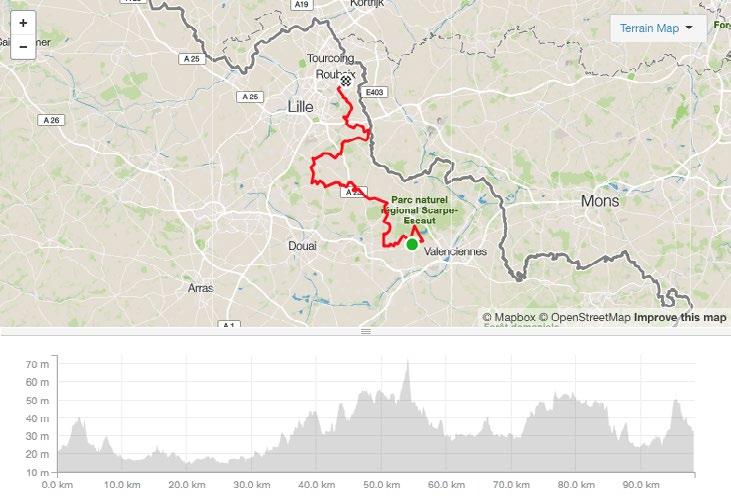 Paris Roubaix - Friday 100km 600m Elevation Gain Our 100km route follows the race route of the 2016 Paris-Roubaix pro-race, beginning in Wallers, shortly before the infamous Arenberg trench.