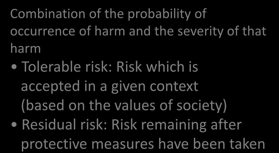 Risk which is accepted in a given context (based on the values of society) Residual