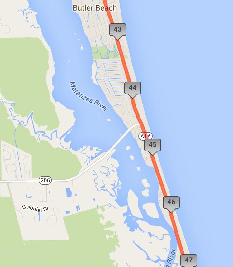 Miles 43-47: Butler Beach and Crescent Beach Runners remain on the a1a sidewalk throughout this