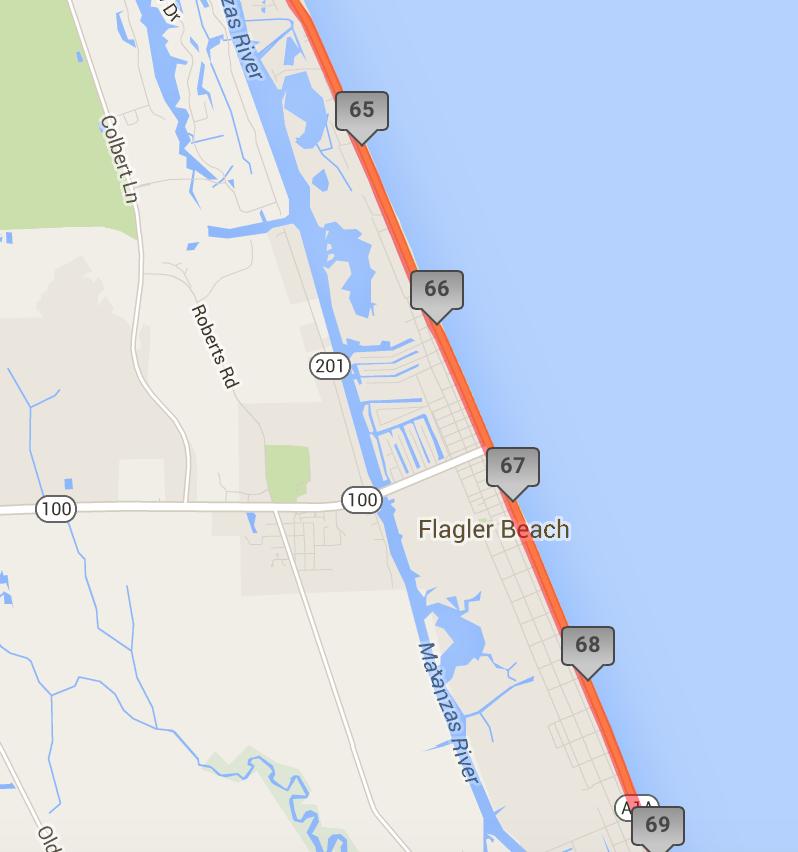 Miles 64-69: Beverly Beach / Flagler Beach MINI AID STATION (h) for uncrewed runners (at intersection of n.