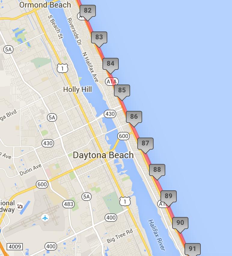 Miles 82-91: Ormond to Daytona Beach Shores MINI AID STATION (j) on beach access ramp, atlantic and
