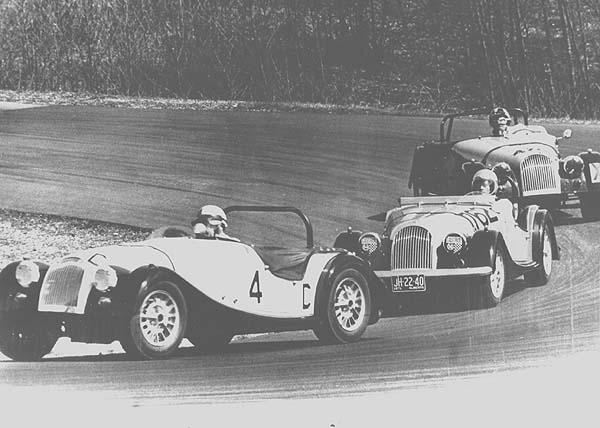 Two Famous Morgan Racing Photos Three Plus 8s: This is one of the most famous Mog photos ever. Dad in his white and black Plus 8 is leading Dr.