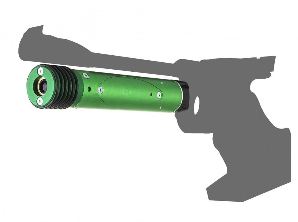 The laser can be positioned to the desired hit point to avoid need for resetting the sights, thus allowing the pistol to be used for multiple disciplines.