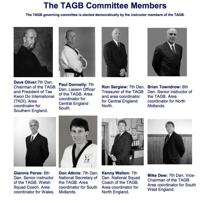 18. How many people are in the TAGB Comitee 8 eight 19. Who Are They? 20 What are the titles? Degrees updated 2016: Grandmaster Dave Oliver, 9th Dan.. Master Paul Donnelly, 8th Dan.